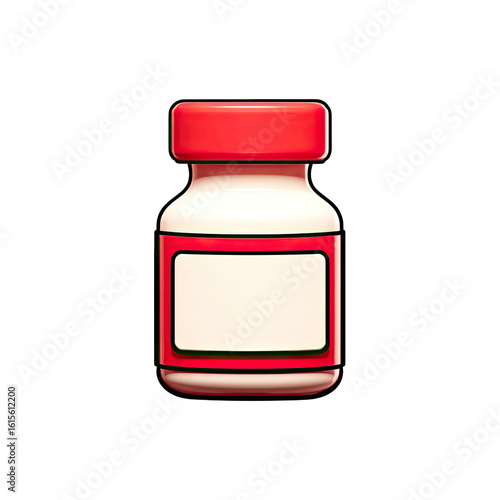 Red and cream medicine bottle