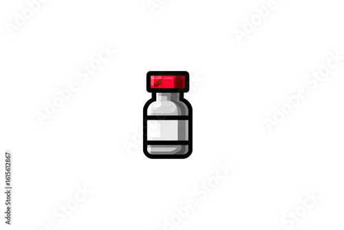 Pixelated medical vial with red cap