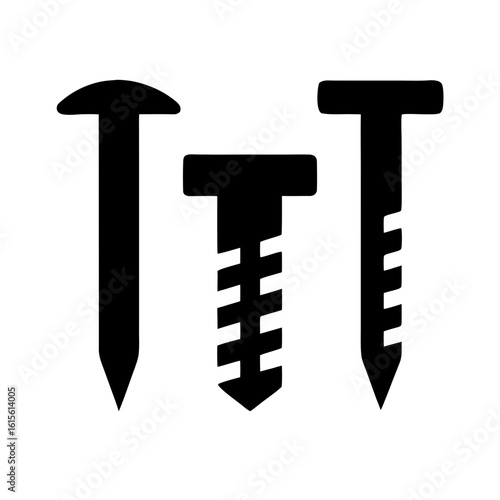 A silhouette icon of a nail and two screws, suitable for websites or blogs about construction, DIY projects, or hardware.

