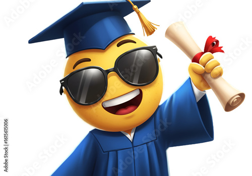 Happy Graduating Emoji Wearing Sunglasses And Holding Diploma Illustration