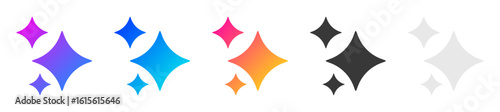 Generative AI stars and sparkles app logo icon set with colorful and black flat designs, modern artificial intelligence symbols for creative tools and tech applications
