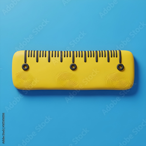 Claymation Yellow Ruler with Black Measurement Marks on Clean Blue Background