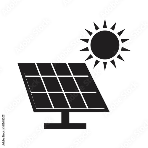 solar panel with the sun shining on it vector art