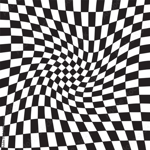 Distorted checkerboard pattern optical illusion isolated on white background