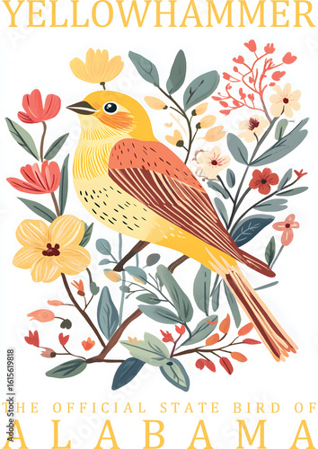 Alabama State Bird Yellowhammer Wall Hanging Home Decoration Poster, State Birds Gallery Wall Art