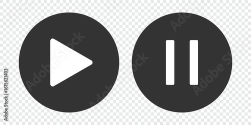 Play button icon set on transparent background PNG. Media player UI icons. Minimalist play and pause icons. Start symbol, web media interface play sign. Vector illustration.
