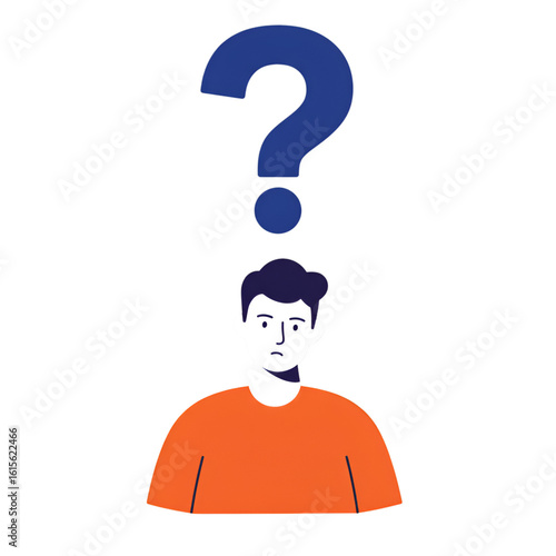 Illustration Of A Man Thinking With Question Mark Overhead In Blue And Orange