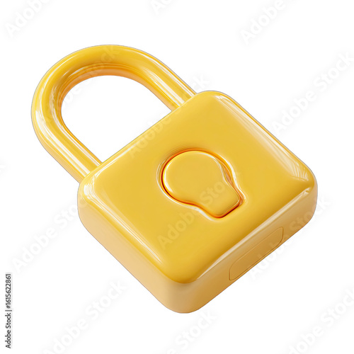 3D rendered yellow padlock, cartoon style