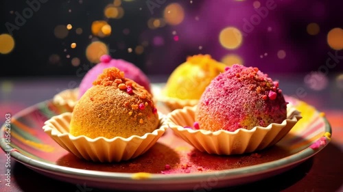 AI Generative Traditional festive Indian pastries for the Holi Festival of Colors