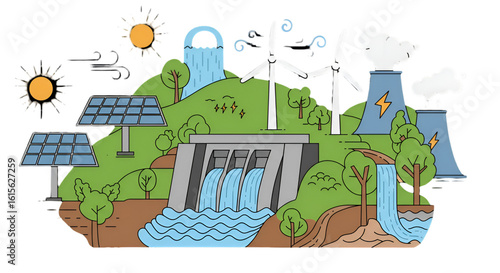 Wallpaper Mural Illustration of Renewable Energy Sources in Green Environment with Transparent Background Torontodigital.ca