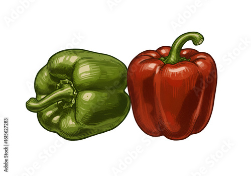 Illustration Of Red And Green Peppers On Transparent Isolated Background