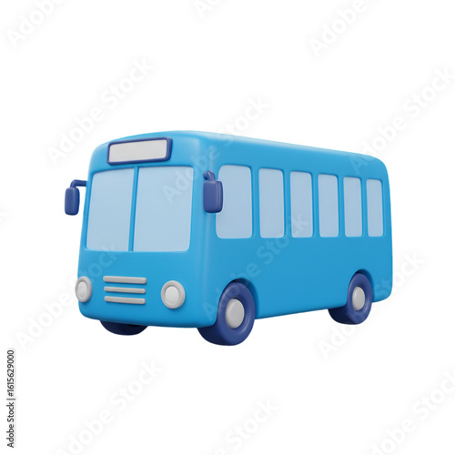 Isolated 3D Illustration Of Blue Bus Transportation Icon On Transparent Background