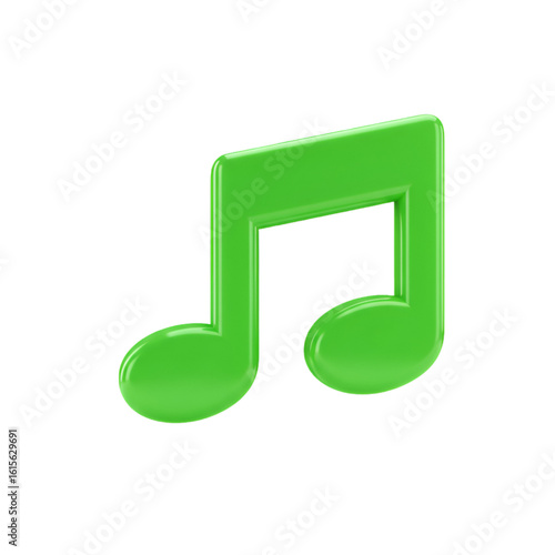 Isolated 3D Render of a Green Musical Note Icon with Glossy Finish