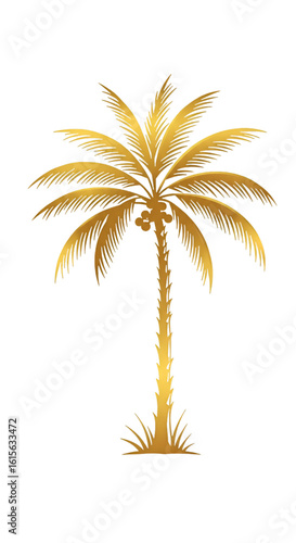 Isolated Gold Palm Tree Illustration On Black Background