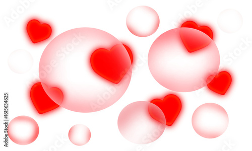 red hearts and red bubbles  on transparent background,