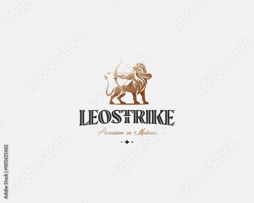 Sharp lion archer with bow logo template for business