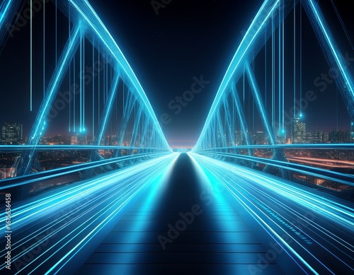 digital bridge at night a futuristic digital rendering of a bridge at night glowing with vibrant blue lines creating a sense of depth and mystery