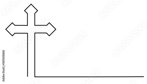 continuous line art of a cross with curved and twisting lines. Christian religious icon symbol concept. Merry Christmas