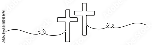 continuous line art of a cross with curved and twisting lines. Christian religious icon symbol concept. Merry Christmas