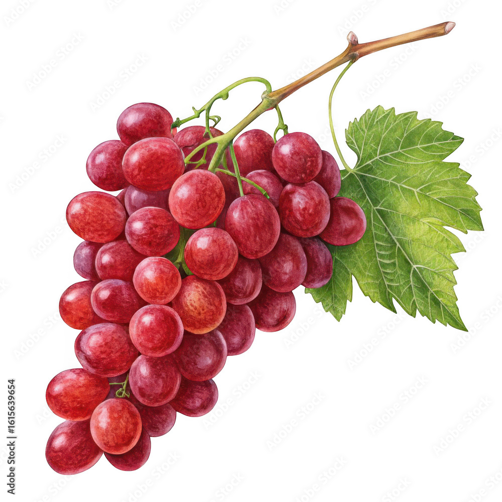 Obraz premium 3d ripe red grapes with leaf isolated on transparent background