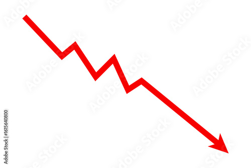 Down fall red arrow line graph financial loss concept, Red arrow downward direction, Stock market fall, Business loss, Market crash, Economic crisis. Vector illustration.