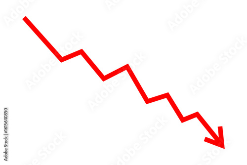 Down fall red arrow line graph financial loss concept, Red arrow downward direction, Stock market fall, Business loss, Market crash, Economic crisis. Vector illustration.