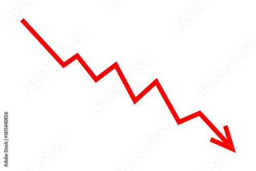 Down fall red arrow line graph financial loss concept, Red arrow downward direction, Stock market fall, Business loss, Market crash, Economic crisis. Vector illustration.