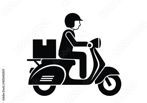 Vector art of man in helmet riding a scooter with a package for delivery