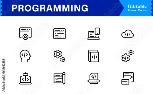 Programming Essentials Line Icon Collection – Professional, Minimal, Modern Vector Design for Developers and Coding Concepts