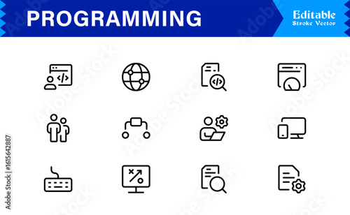 Programming Essentials Line Icon Collection – Professional, Minimal, Modern Vector Design for Developers and Coding Concepts