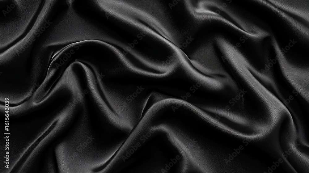 Fototapeta premium Black Silk Fabric with Soft Wrinkles for Elegant Design Projects