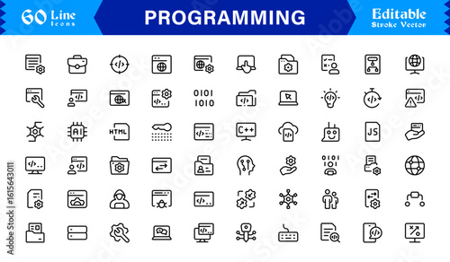 Programming Essentials Line Icon Collection – Professional, Minimal, Modern Vector Design for Developers and Coding Concepts