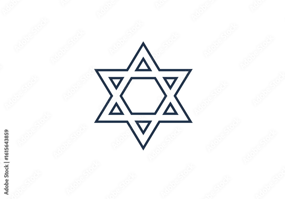 A simple outline of a star of david symbol in dark blue on a plain white background A simple outline of a star of david symbol in dark blue on a plain white background