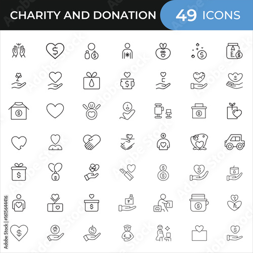 Charity and Donation collection of line style web icons, Line Style Support, Donation, and Humanity Vector Pack