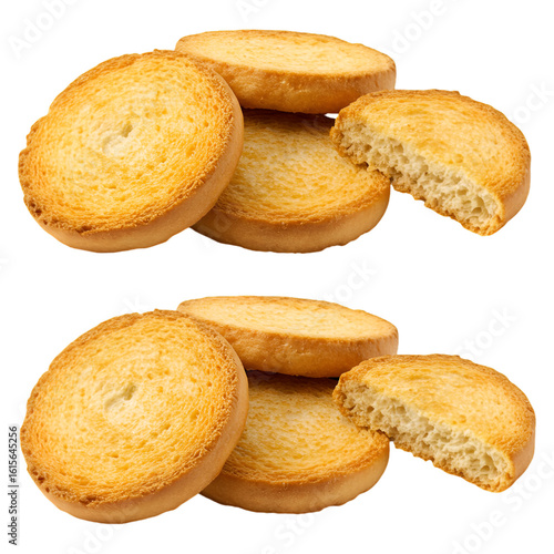 Isolated Crispy Baked Golden Rusks on Transparent Background Food Photo