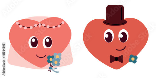 Cartoon two hearts illustration. heart with face
