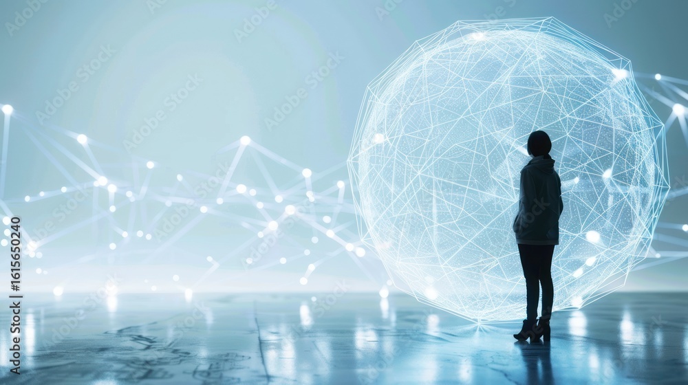 Fototapeta premium Person contemplating global network