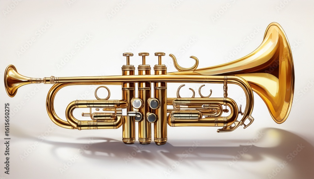 Obraz premium golden trumpet isolated on white background shines with a polished finish