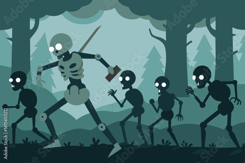 skeleton army fights zombies