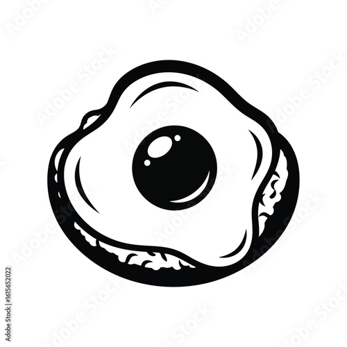 Vector art of a black and white silhouette of a fried egg with a prominent yolk