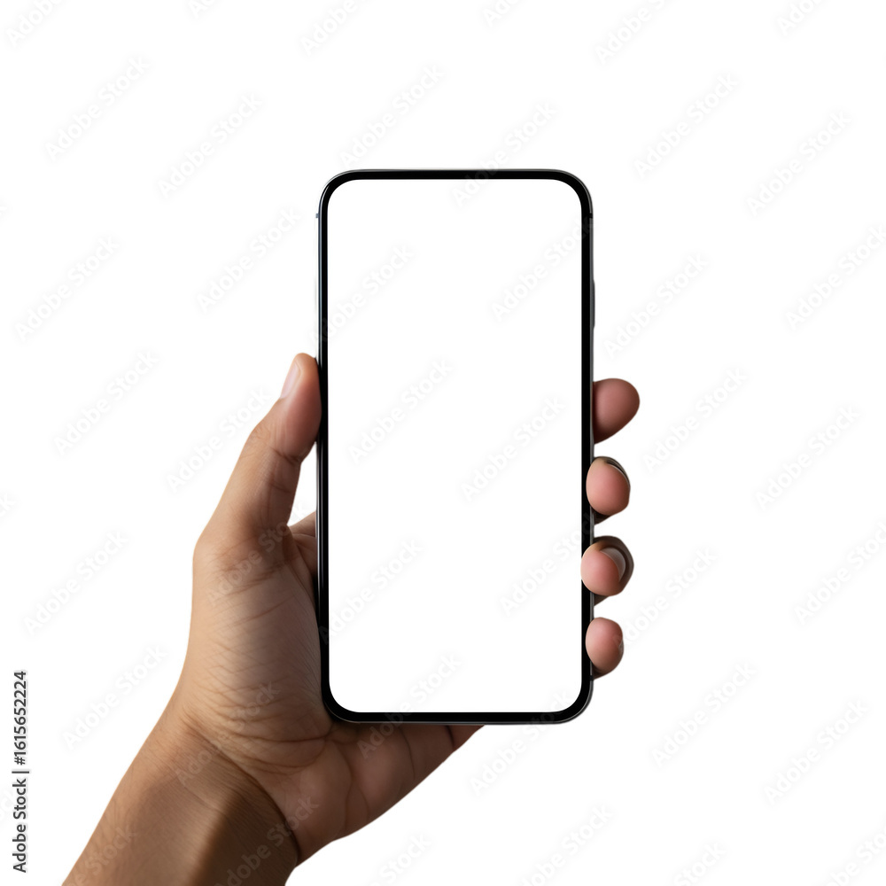 Isolated Hand Holding Smartphone with White Screen for App Mockup