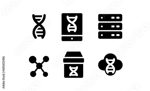 Set of dna and technology icons in minimalist style for biotech and health applications