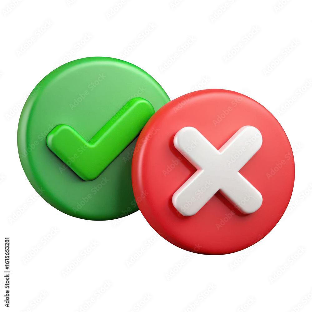 Obraz premium 3d checkmark and cross icons isolated on transparent background