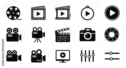 Vector art of a collection of video and film production icons
