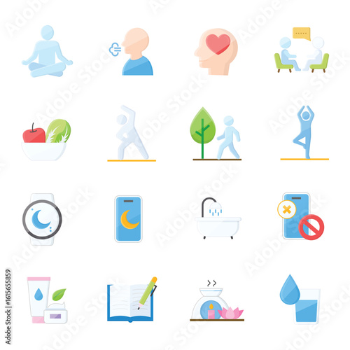 Wellness Lifestyle Icon Set Flat Pastel Design