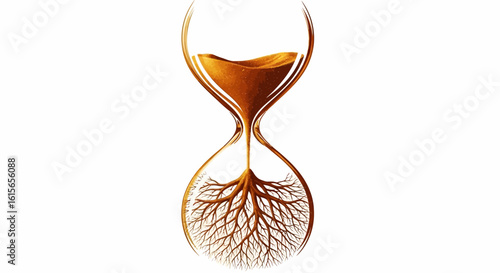 Conceptual hourglass illustration representing time passing and the concept of growth and roots