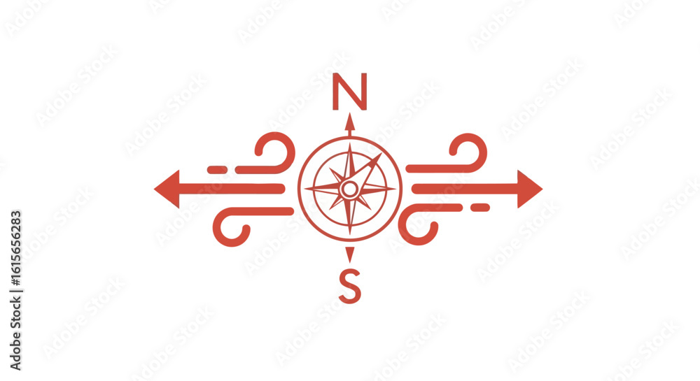 Compass illustration with arrows and wind elements, direction and navigation design Compass illustration with arrows and wind elements, direction and navigation design