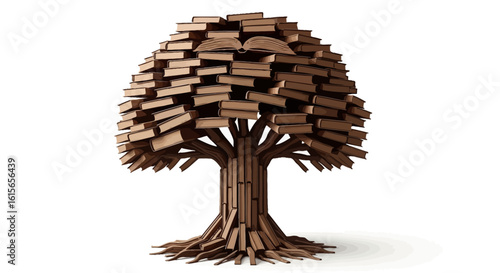 A tree made of books, symbolizing knowledge, education, and the power of reading