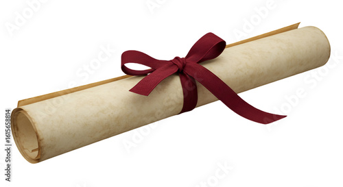 Isolated Illustration Of Rolled Parchment Scroll With Red Ribbon On Black