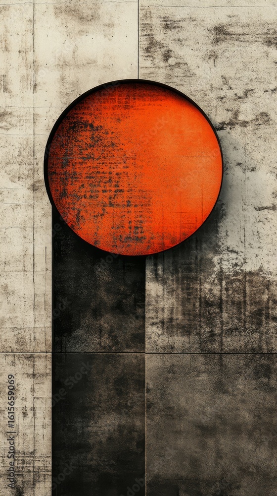 Abstract Orange Circle on Textured Wall Art Minimalist Design Abstract Orange Circle on Textured Wall Art Minimalist Design
